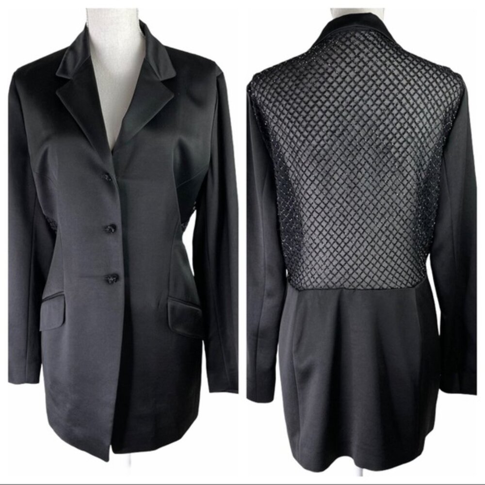 Satin Evening Blazer Jacket with Sheer Beaded Back Sz L